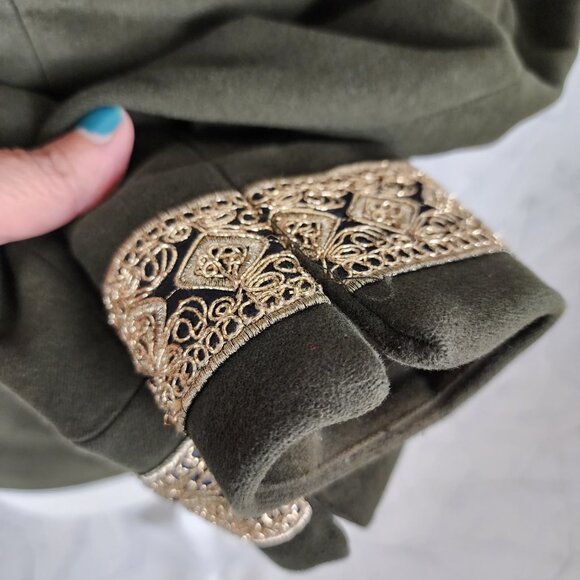 Zara Green Velvet Gold Embroidered Military Jacket - Picture 6 of 10